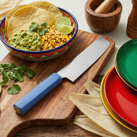 Butterfork Purest 6.2'' Nakiri Knife with Oak Sheath, AR-RPM9 Stainless Steel, Replaceable ABS Handle, Ultramarine